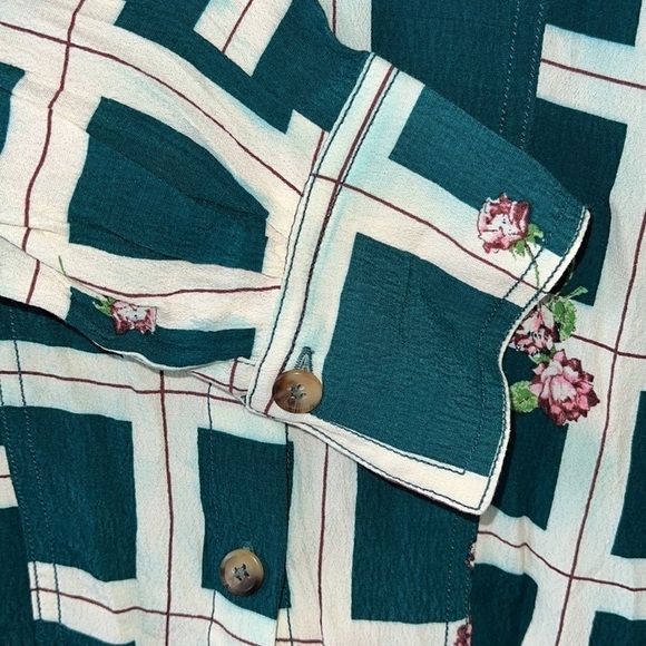Free People Window To My Heart White/Green Button Down Shirt Size Small - Picture 13 of 16